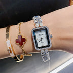 GESMART Women's Square Pearl Bracelet Watch Mother of Pearl Dial Retro Chic Style Diamond Studded