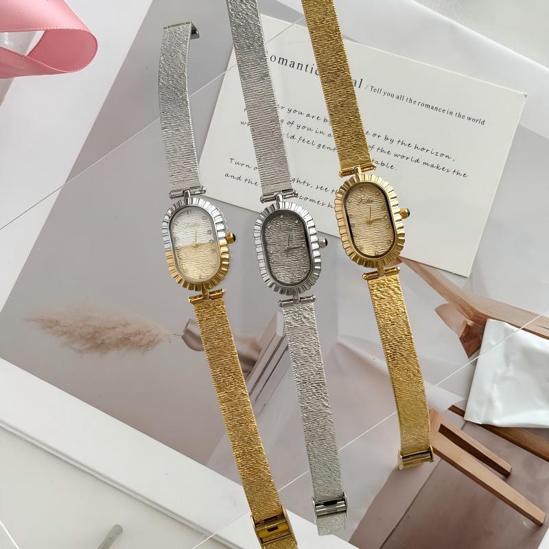 GESMART Women's Two Tone Gold Silver Oval Dial Watch Textured Mesh Band Diamond Studded Quartz