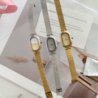 GESMART Women's Two Tone Gold Silver Oval Dial Watch Textured Mesh Band Diamond Studded Quartz