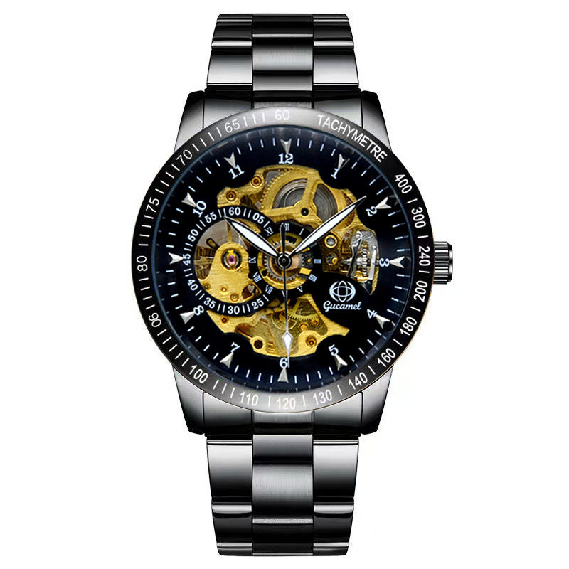 GESMART Men's Automatic Mechanical Watch Black Iridescent Dial Full Gold Tone Business Fashion