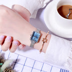 GESMART Women's Square Green Dial Mesh Bracelet Quartz Watch Rhinestone Vintage Luxury Style