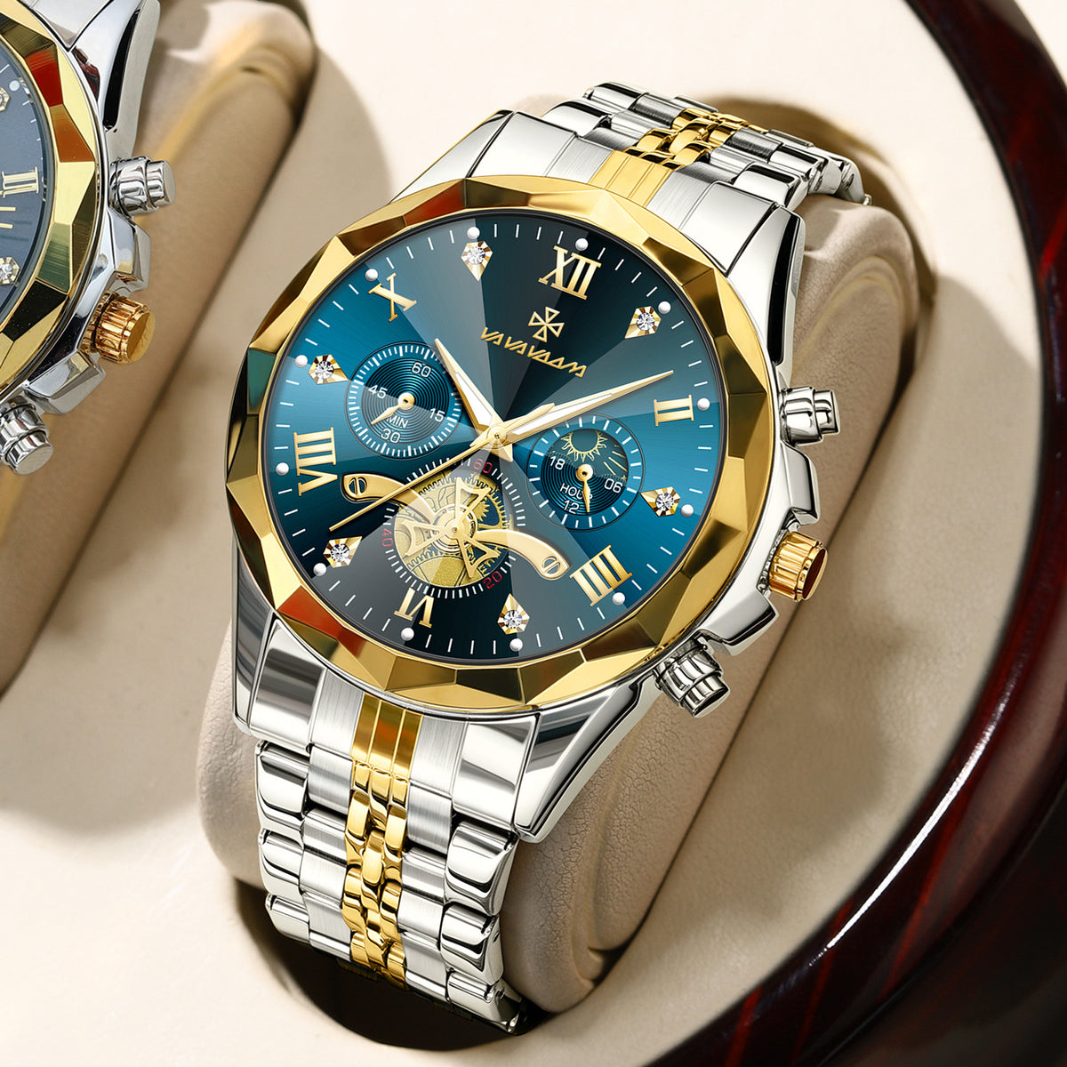 GESMART Men's Diamond Facet Design Quartz Watch Multifunction Luminous Water Resistant Student