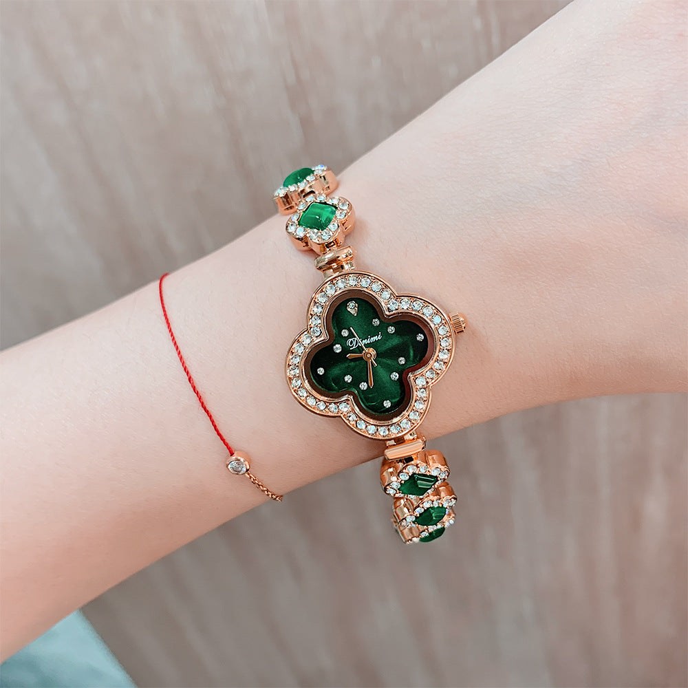 Women's Four-Leaf Clover Rhinestone Bracelet Quartz Watch