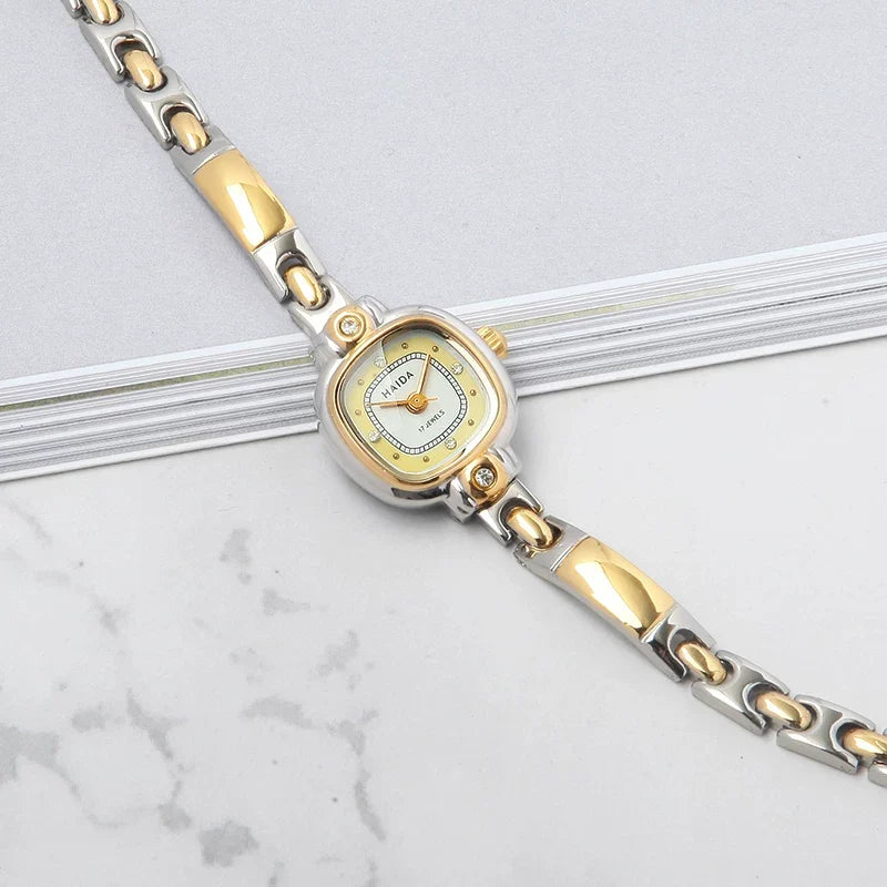 HAIDA Ladies Manual Wind Mechanical Watch Two-Tone Small Fashion NOS