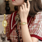 GESMART Women's Retro Small Gold Tone Oval Quartz Watch Bracelet Vintage Literary Style