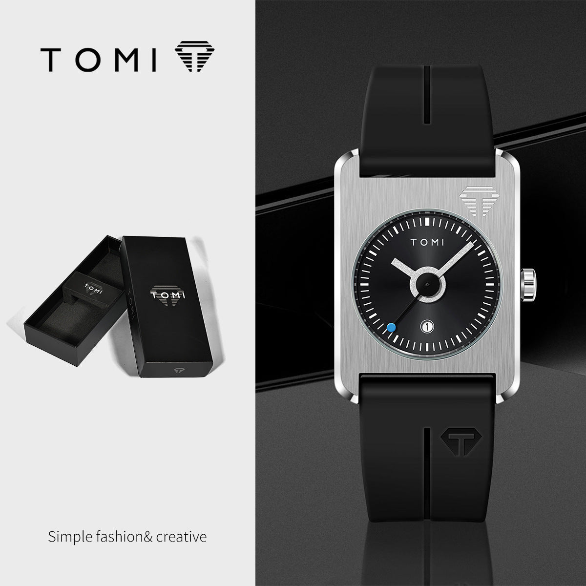 Unisex Square Calendar Student Rubber-Strap Watch