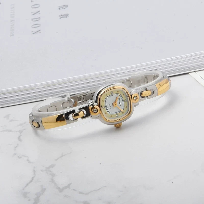 HAIDA Ladies Manual Wind Mechanical Watch Two-Tone Small Fashion NOS