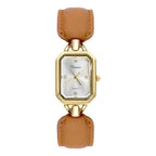 GESMART Women's Square Gold Tone Case Leather Band Watch Vintage Premium Steel Band