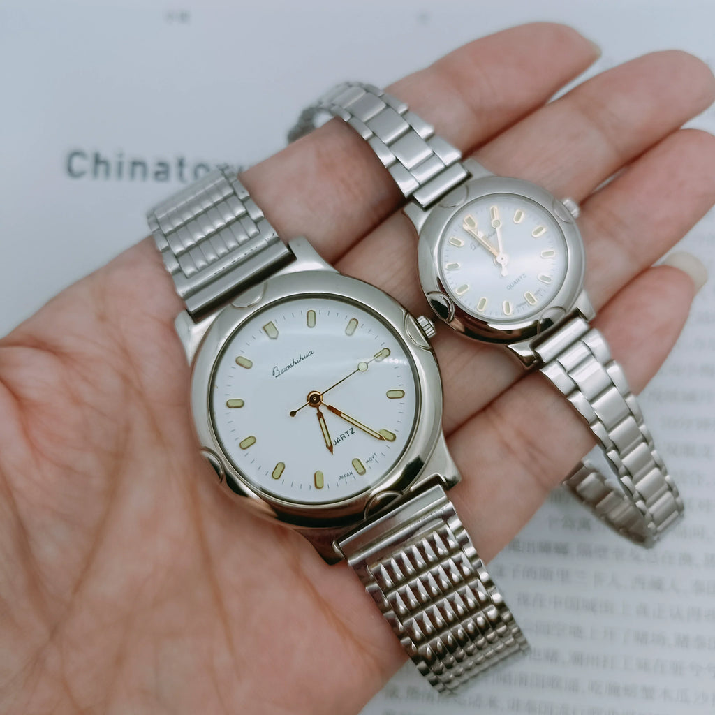 Baoshihua Quartz Watch Silver Baton Indices Large Small Vintage NOS