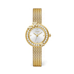 GESMART Women's French Floral Rhinestone Quartz Watch Leather Band Diamond Studded Commuter Ladies Wristwatch