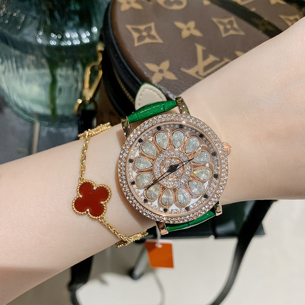 GESMART Women's Full Diamond Studded Luxury Leather Band Watch Fashion Trendy Ladies Wristwatch