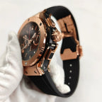 New Rose Gold 42.5mm Quartz Watch Steel Case Rubber Strap VK63 Mineral Glass