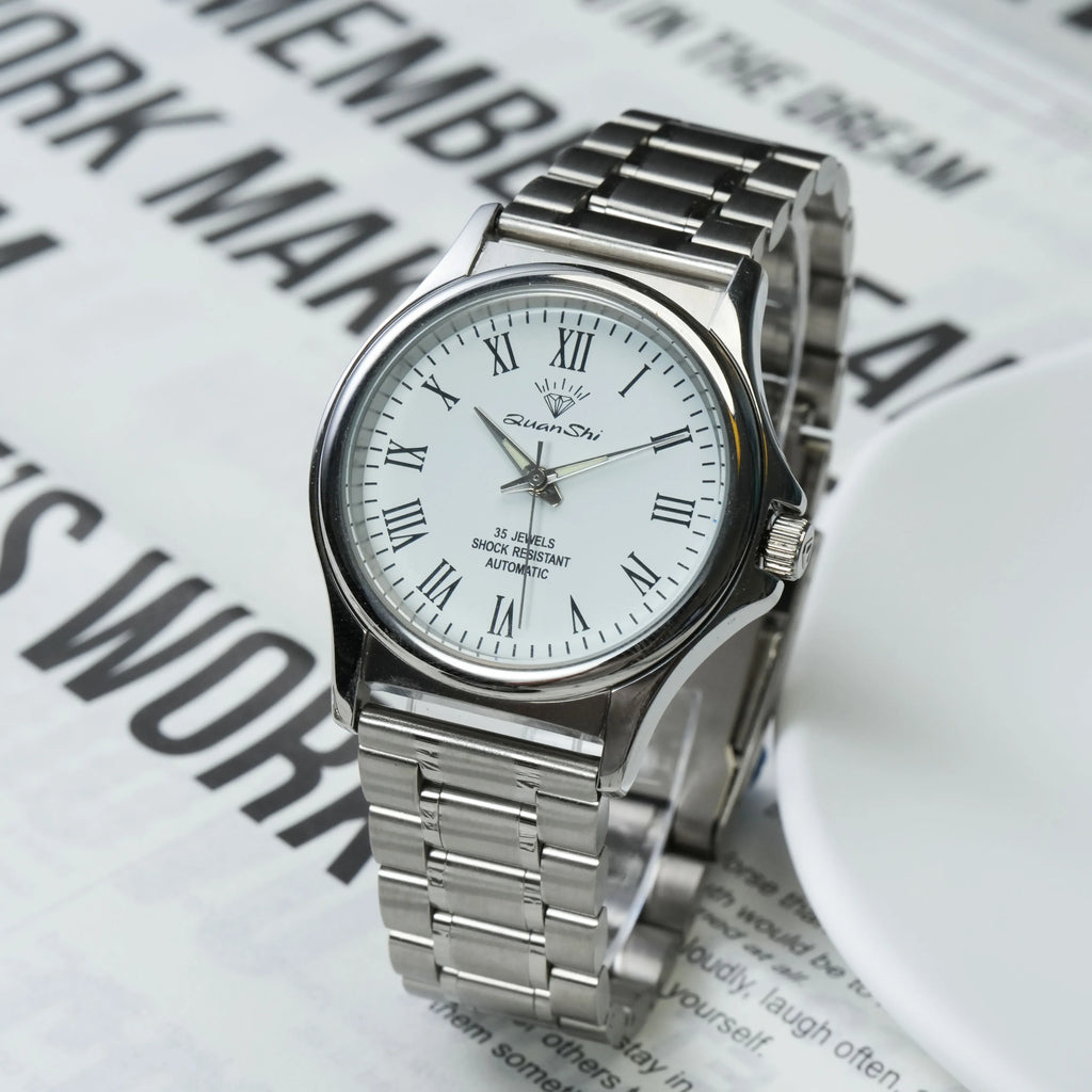 Diamond Brand Automatisch Skelet Businesshorloge Echt Leer Staal Romeins Wijzerplaat