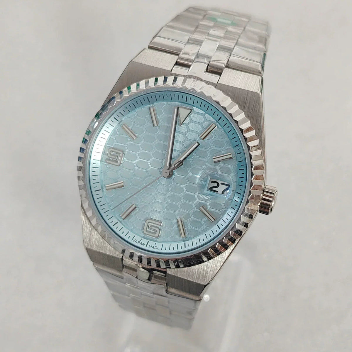 Men's 39.5mm Automatic Watch Coin Bezel Exhibition Back Cyclops Sapphire Crystal