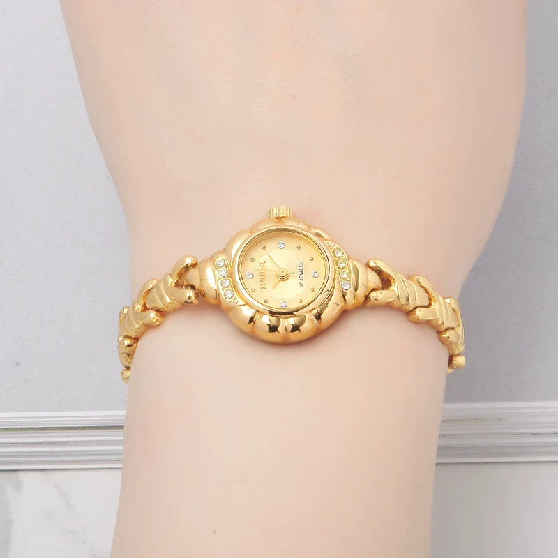 HAIDA Ladies Manual Wind Mechanical Watch Gold-Plated Crystal-Set Small NOS