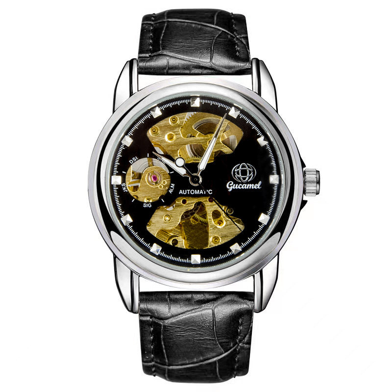 GESMART Men's Korean Style Double Sided Skeleton Automatic Mechanical Watch Business Fashion