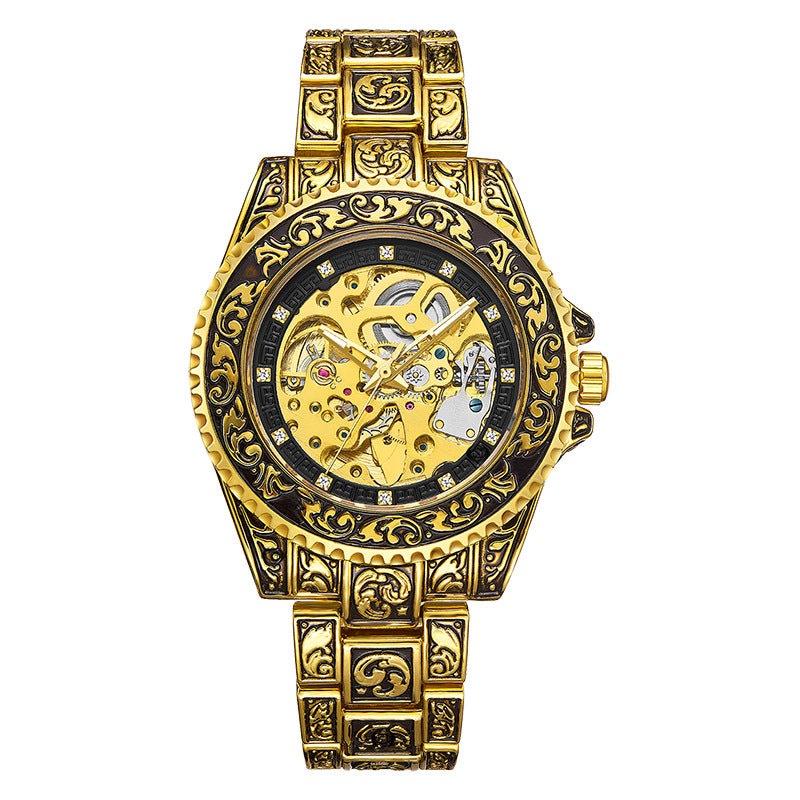 GESMART Men's New Skeleton Engraved Automatic Mechanical Watch European American Vintage Style