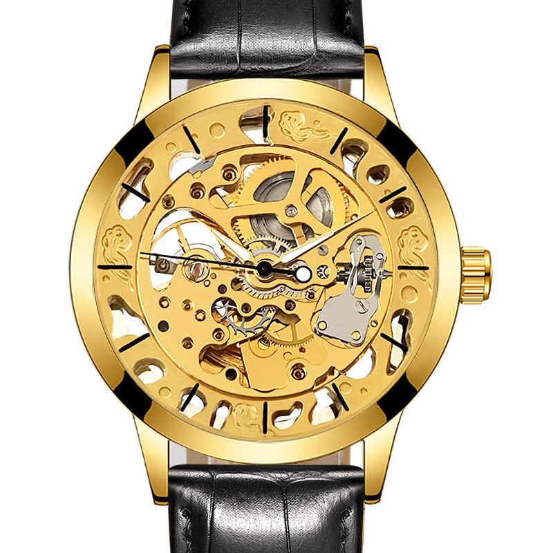 GESMART Men's Skeleton Automatic Mechanical Watch Leather Band Casual Fashion Wristwatch