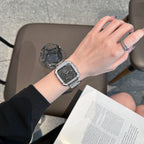 Unisex Couple Square Dial Watch with Steel Bracelet