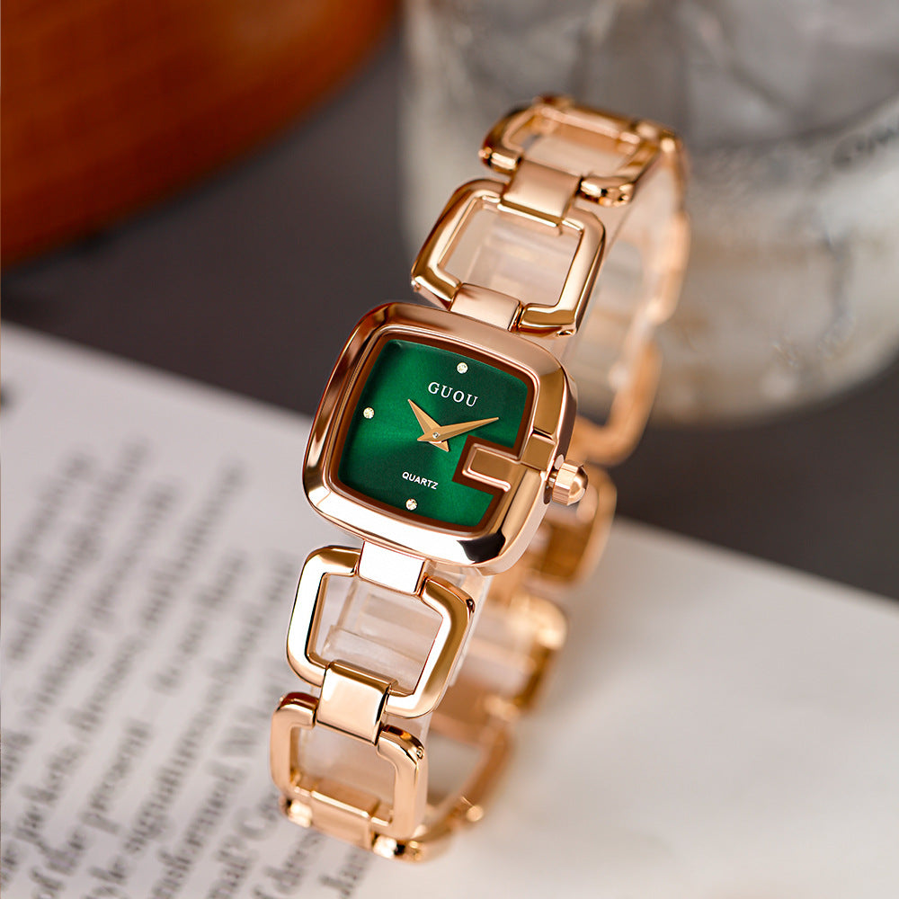 Women's Small Square Watch with Steel Band