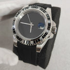 Men's 40mm Mechanical Watch Black Crystal Bezel Rubber Case Strap NH35 Movement