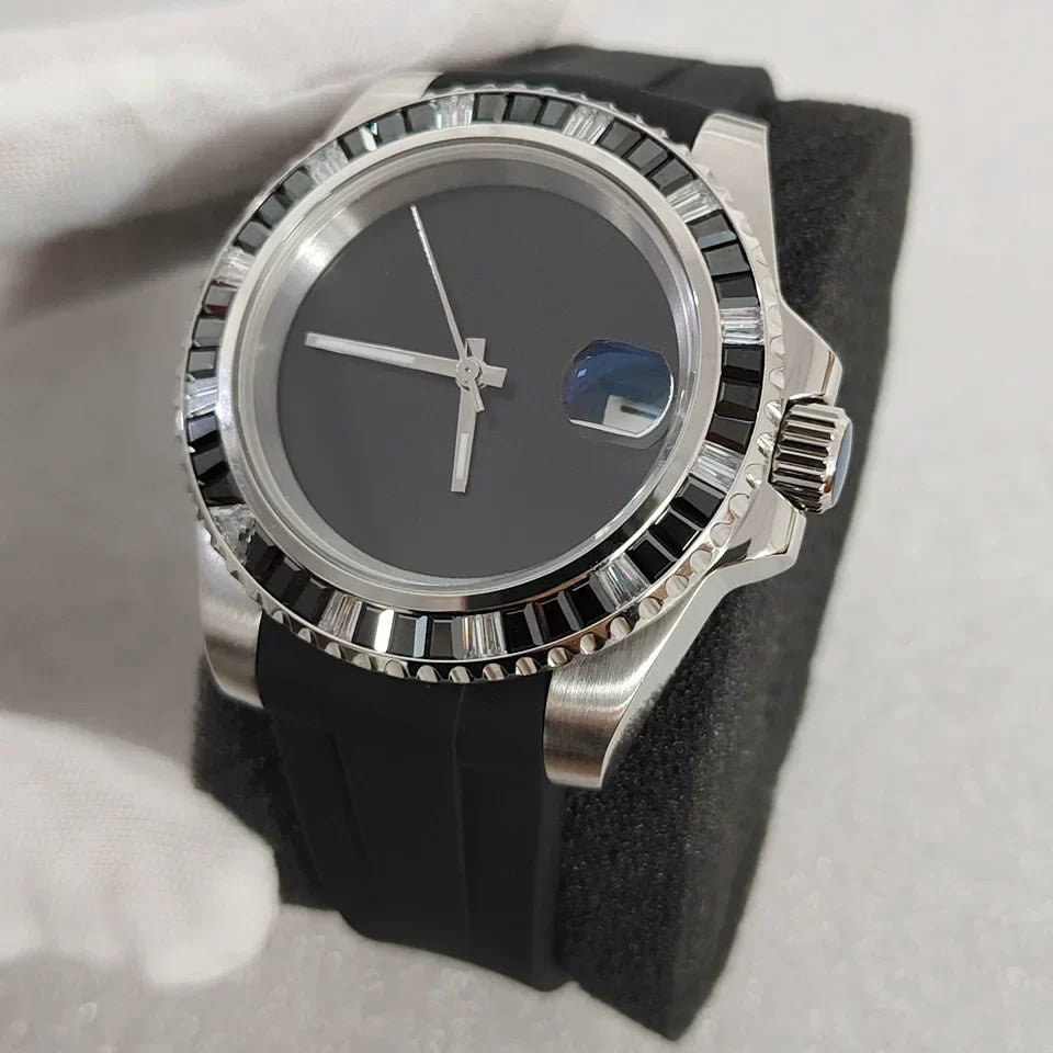 Men's 40mm Mechanical Watch Black Crystal Bezel Rubber Case Strap NH35 Movement