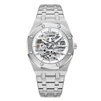 GESMART Men's Skeleton Automatic Mechanical Watch Steel Band Trendy Wristwatch