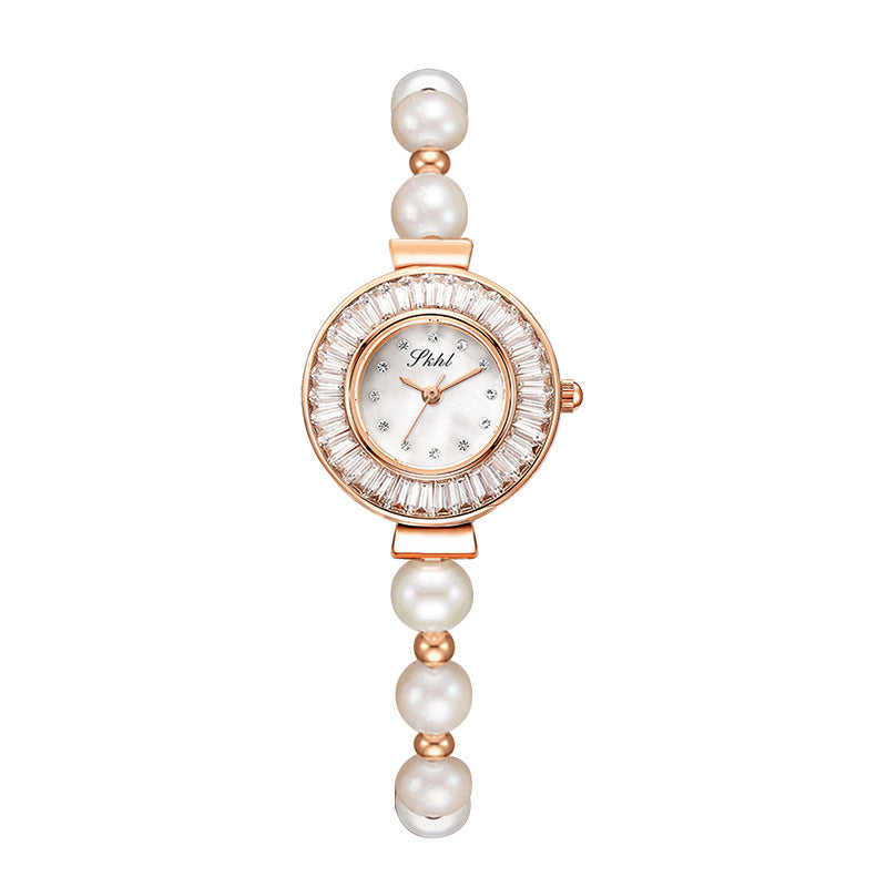 Women's Pearl Rhinestone Bracelet Quartz Watch