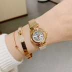 Women's Round Roman-Numeral Leather-Strap Quartz Watch