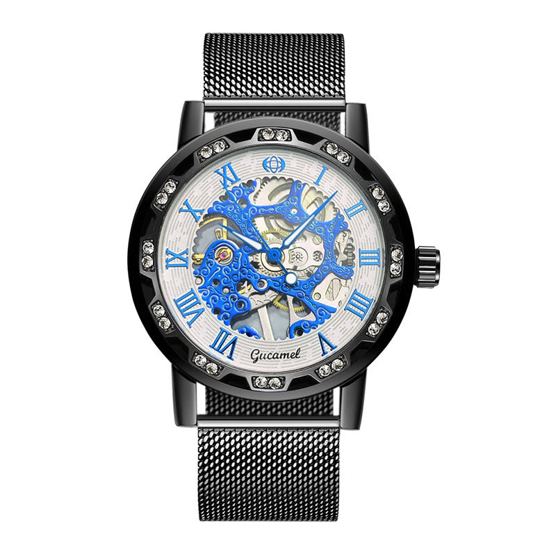 GESMART Men's Hand Winding Mechanical Skeleton Watch Crystal Studded Classic Casual Fashion