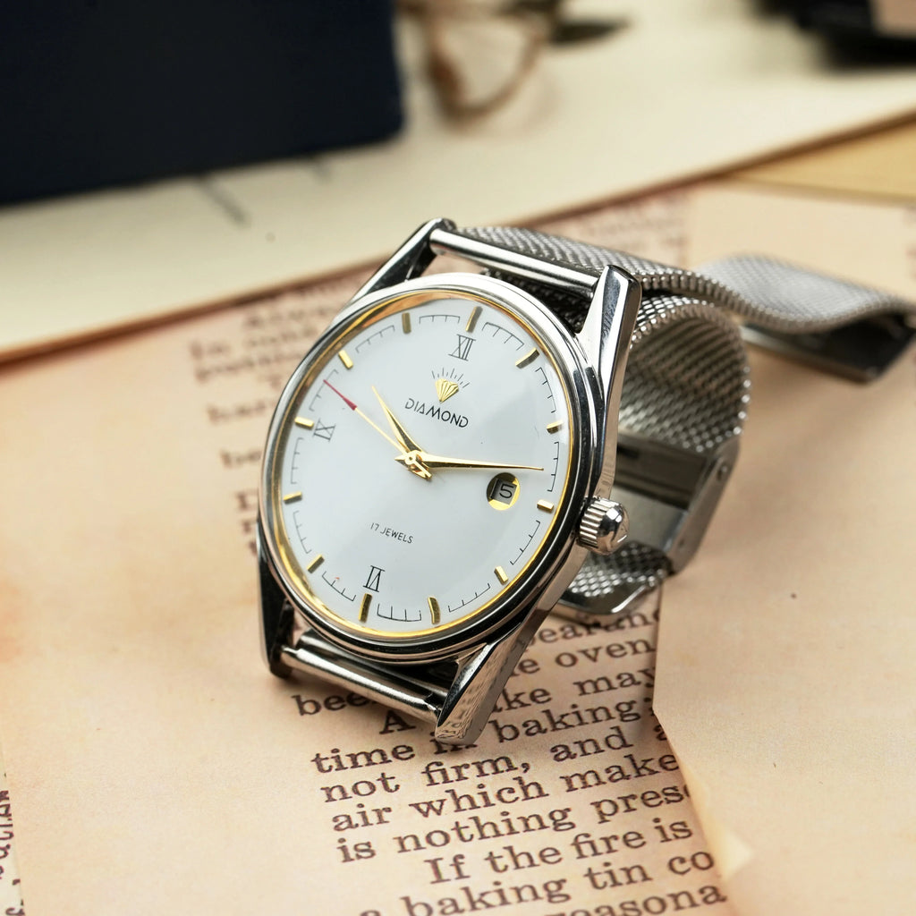Vintage Diamond Brand Manual Wind Mechanical Watch Steel Bracelet 17 Jewels NOS