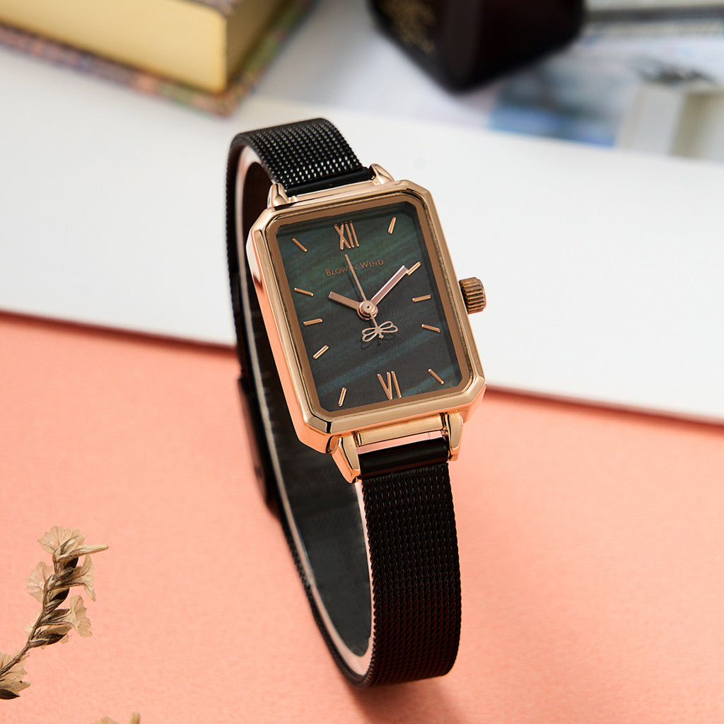 Women's Green Square Watch with Steel Band