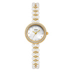 Women's Pearl-Bead Bracelet Round Rhinestone Quartz Watch