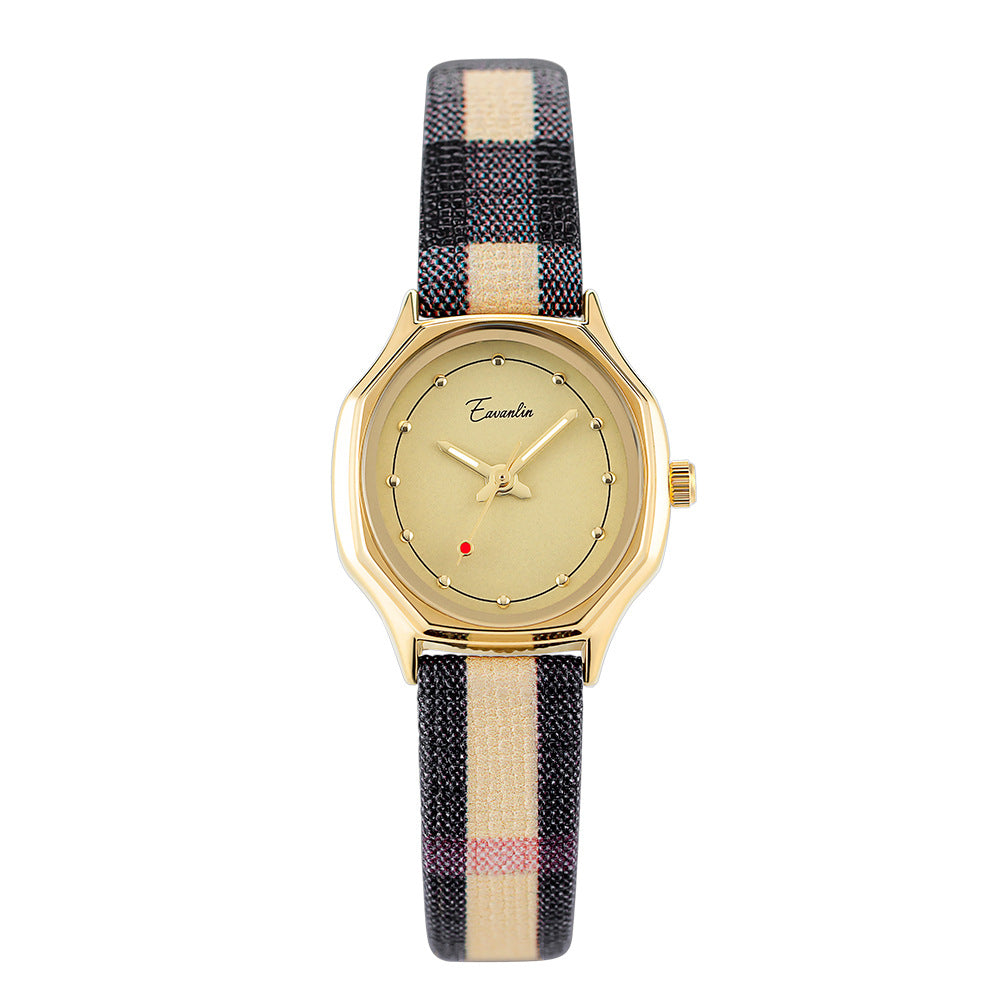 GESMART Women's Oval Retro Patchwork Leather Band Quartz Watch Minimalist Luxury Niche Ladies Wristwatch