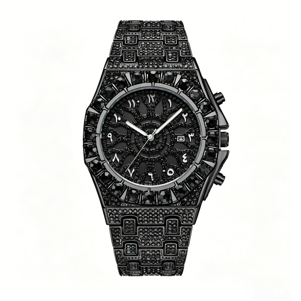 GESMART Men's Fashion Business Full Diamond Hip Hop Style Quartz Watch Luminous Calendar