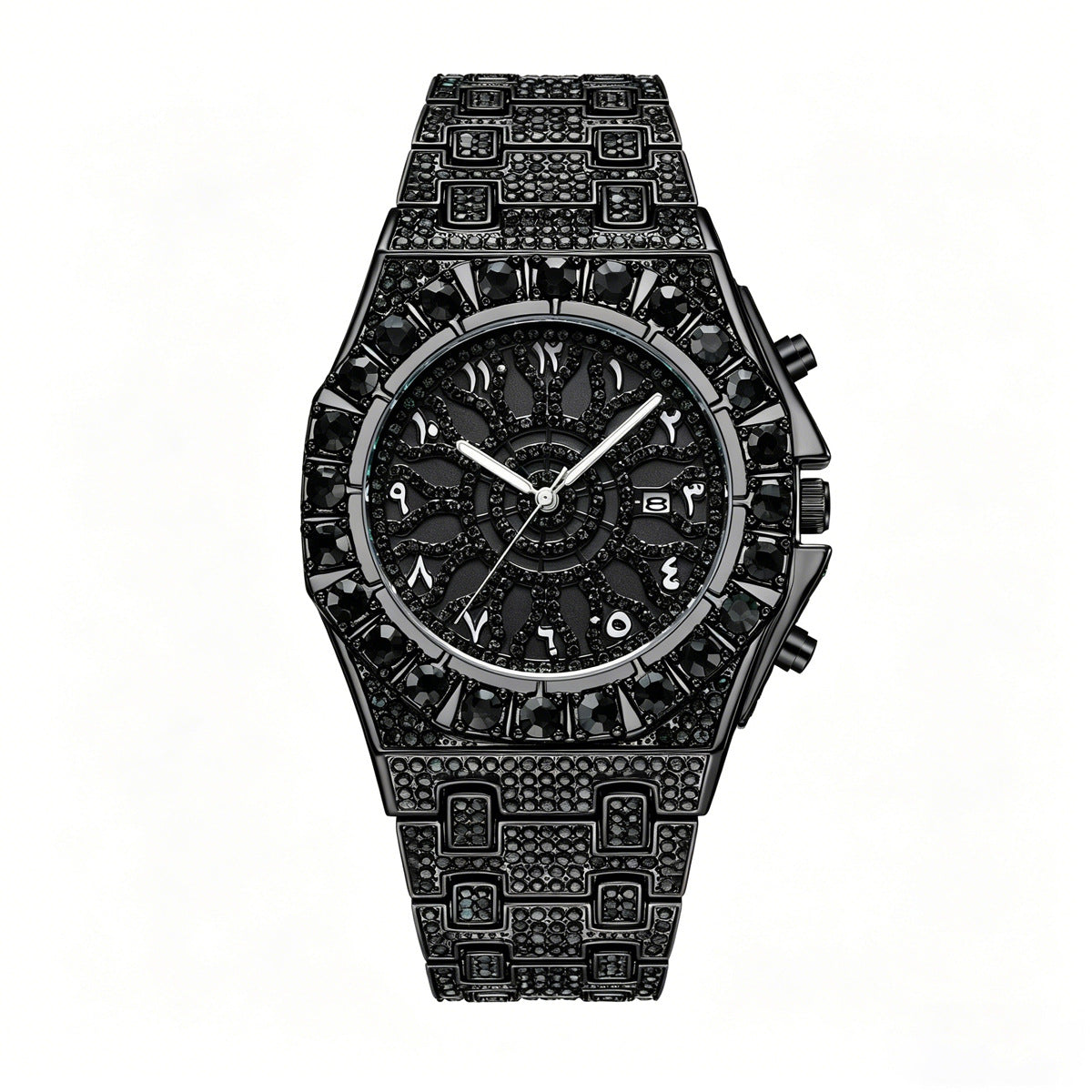 GESMART Men's Fashion Business Full Diamond Hip Hop Style Quartz Watch Luminous Calendar