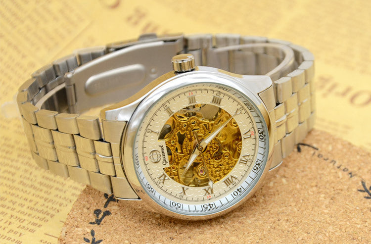 GESMART Men's Skeleton Engraved Automatic Mechanical Watch Exhibition Case Back Fashion