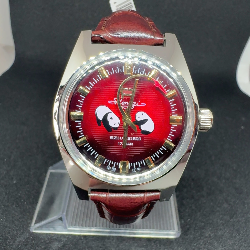 Red Flag Panda Men's Vintage Manual Wind Watch All Steel Airplane Hands