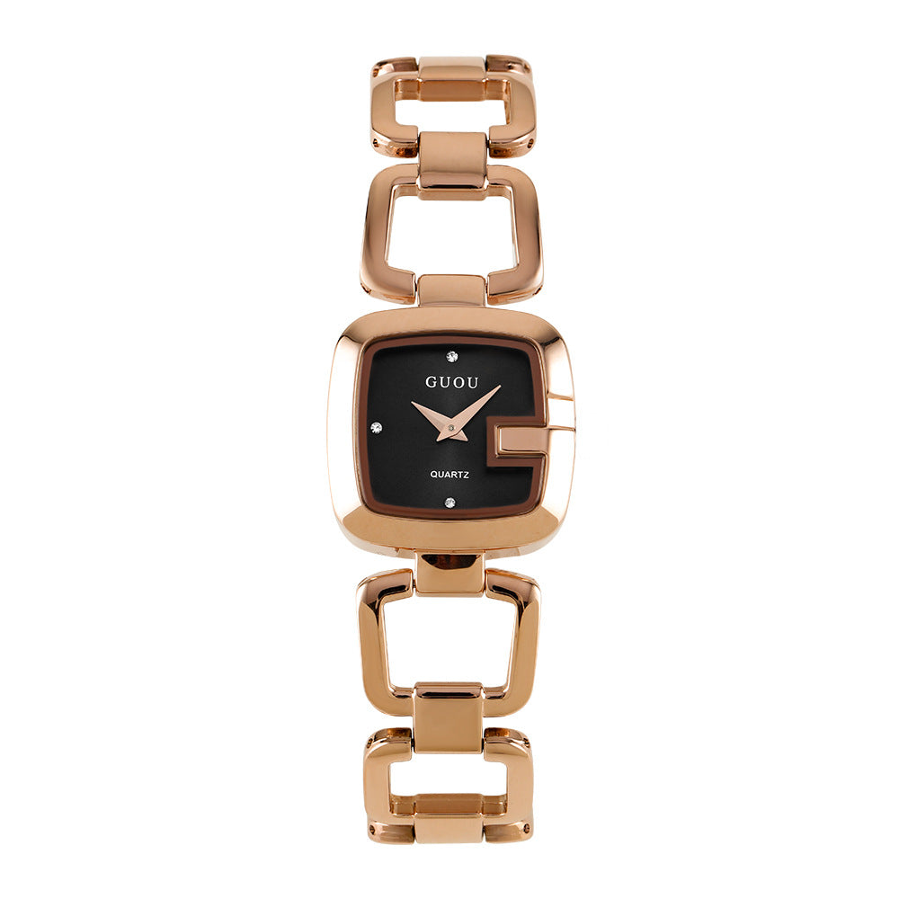Women's Small Square Steel-Band Rhinestone Bracelet Quartz Watch