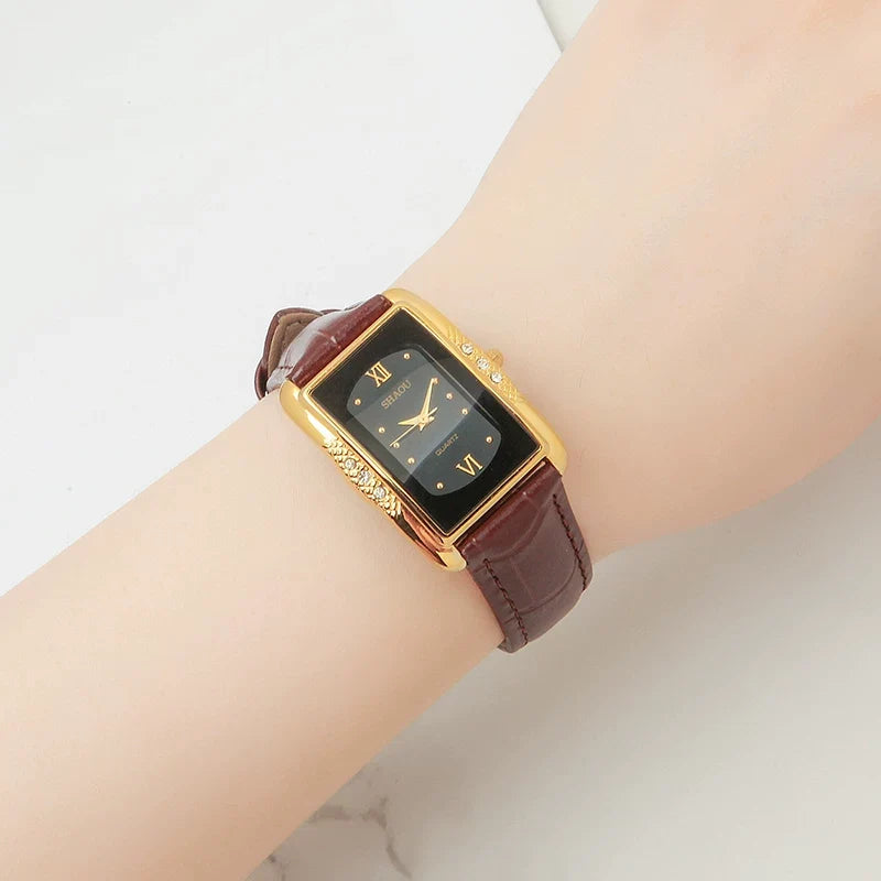 Diamond Brand Vintage Quartz Watch Titanium Rectangular Leather Strap NOS New
