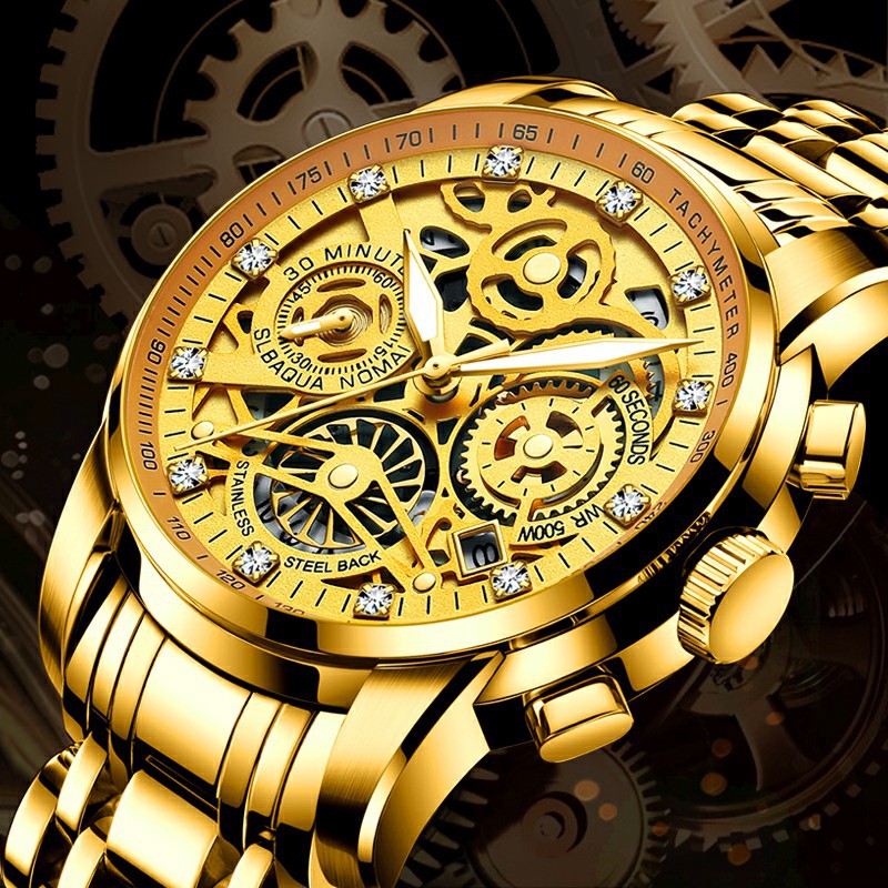 GESMART Men's Gold Tone Large Dial Watch High Grade Water Resistant Luxury Style