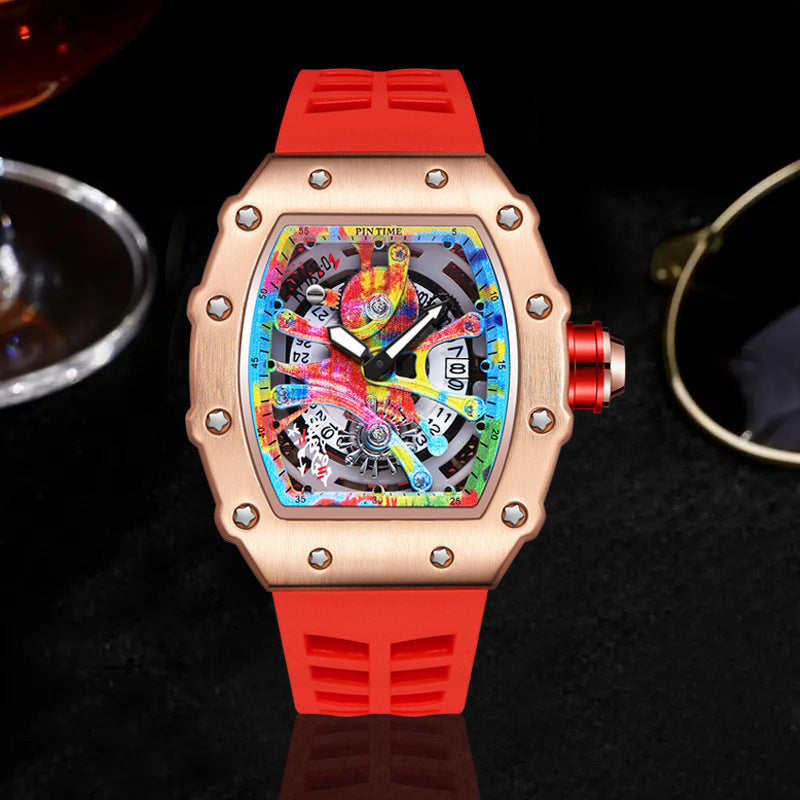 GESMART Men's Skeleton Graffiti Style Quartz Watch Fashion Trendy Premium Water Resistant