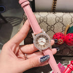 GESMART Women's Diamond Studded Roman Numeral Leather Band Quartz Watch Fashion Versatile Water Resistant