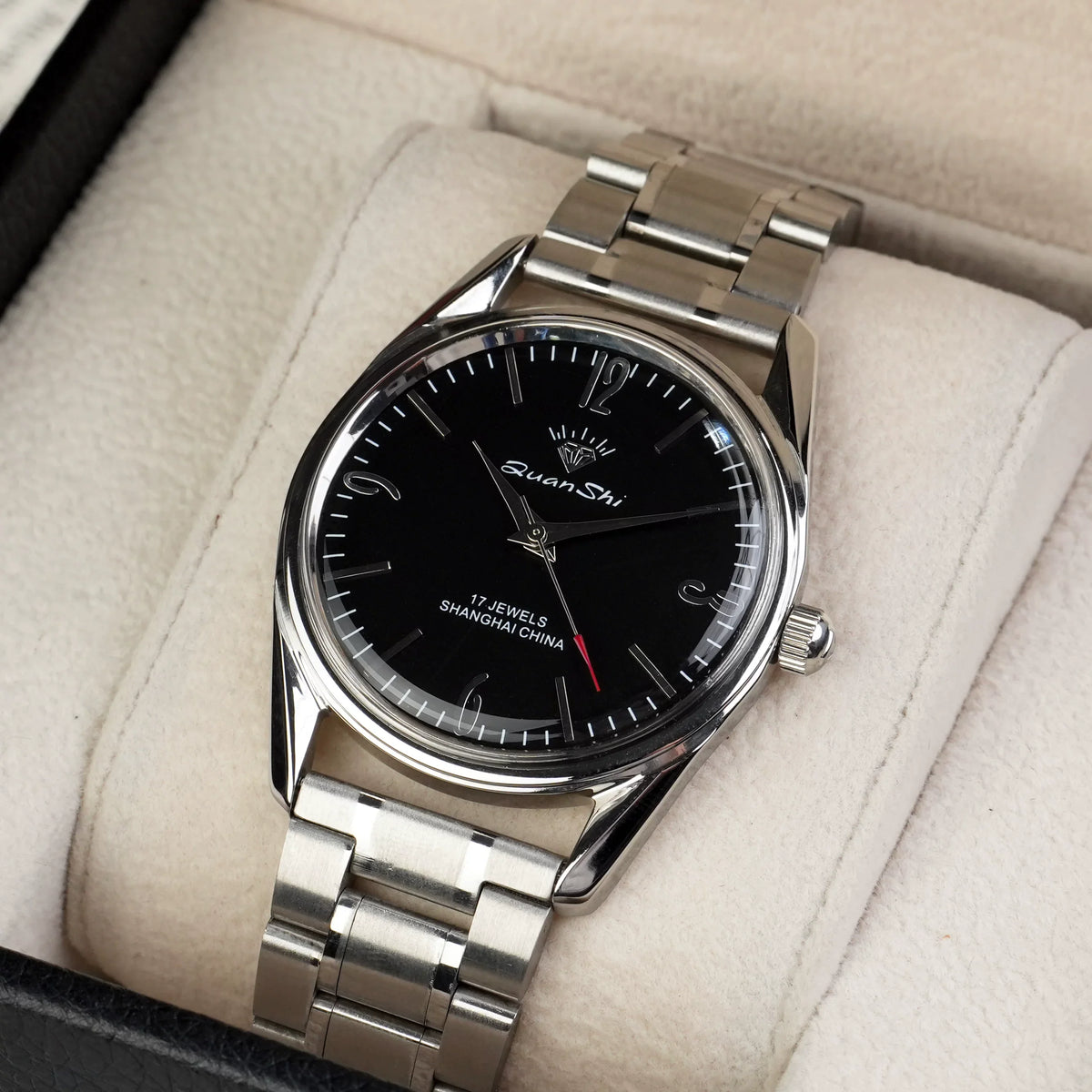 Vintage Men's Manual Wind Watch Solid Steel Bracelet 17 Jewels Shockproof