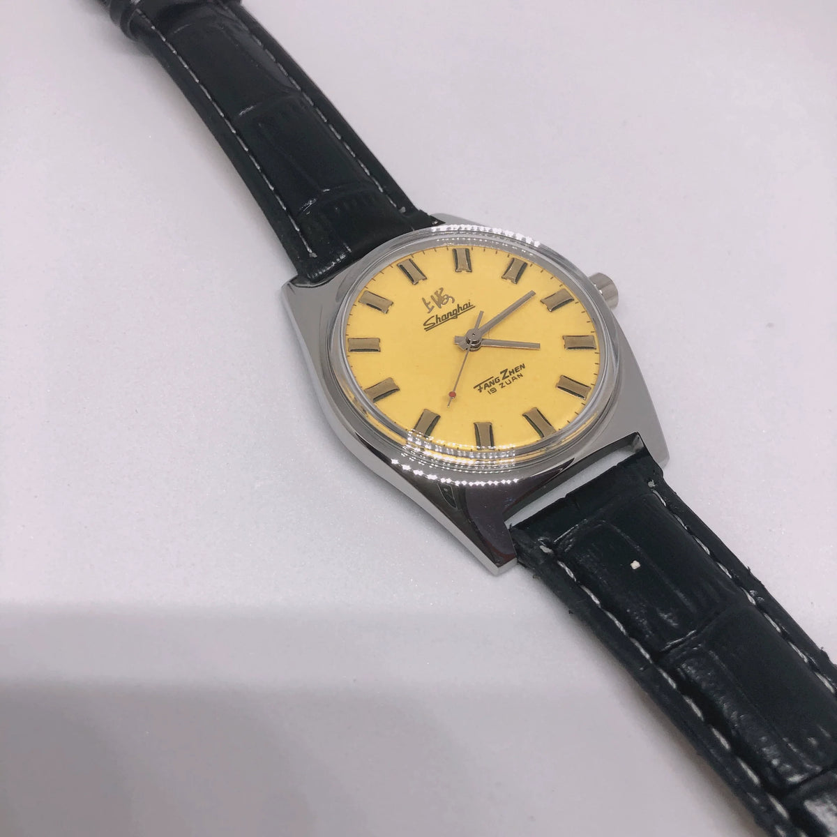 Vintage 7120 Manual Wind Mechanical Watch Yellow Colorful Dial Business Shanghai