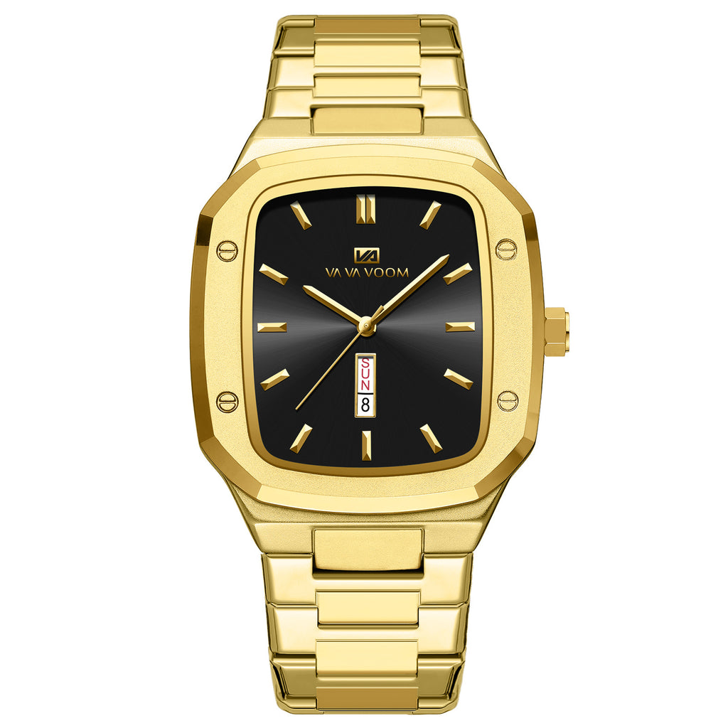 GESMART Men's Rectangular Dial Watch Day Date Calendar Steel Band Business Creative Water Resistant