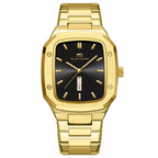 GESMART Men's Rectangular Dial Watch Day Date Calendar Steel Band Business Creative Water Resistant