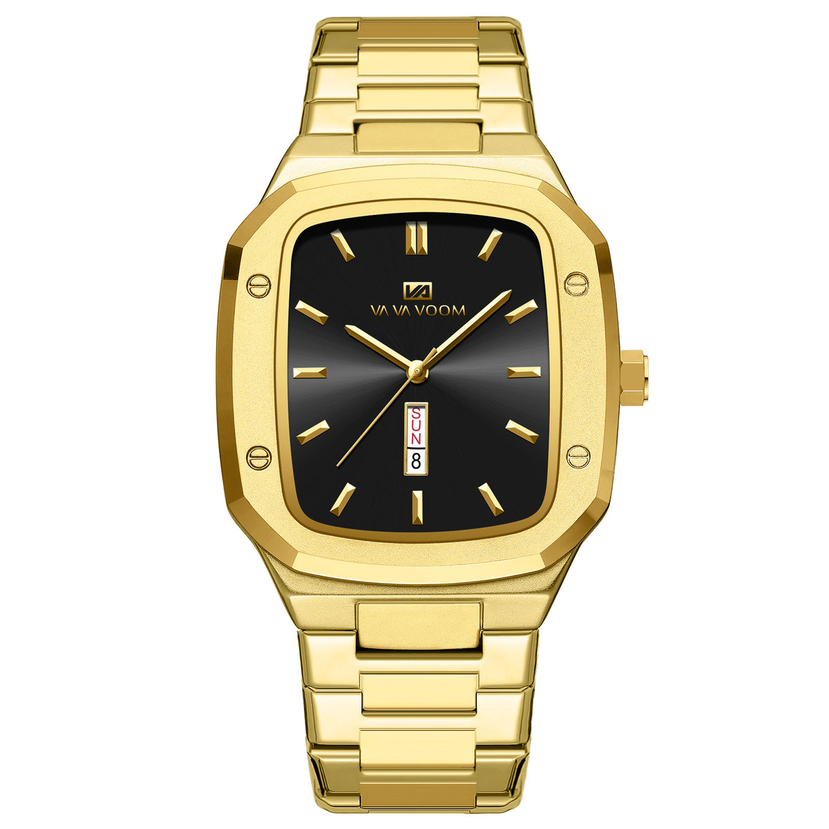 GESMART Men's Rectangular Dial Watch Day Date Calendar Steel Band Business Creative Water Resistant