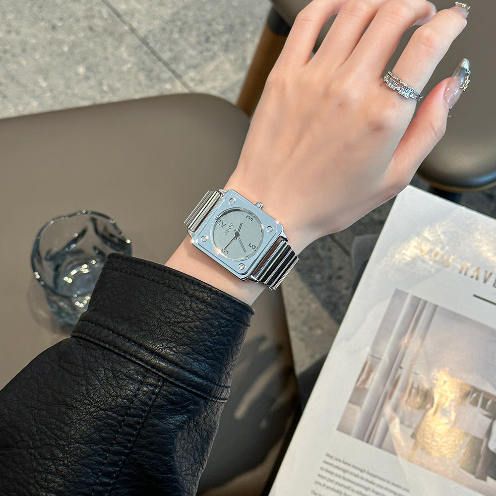 GESMART Autumn New Women's Square Large Dial Steel Band Watch Minimalist Fashion Premium Ladies Wristwatch