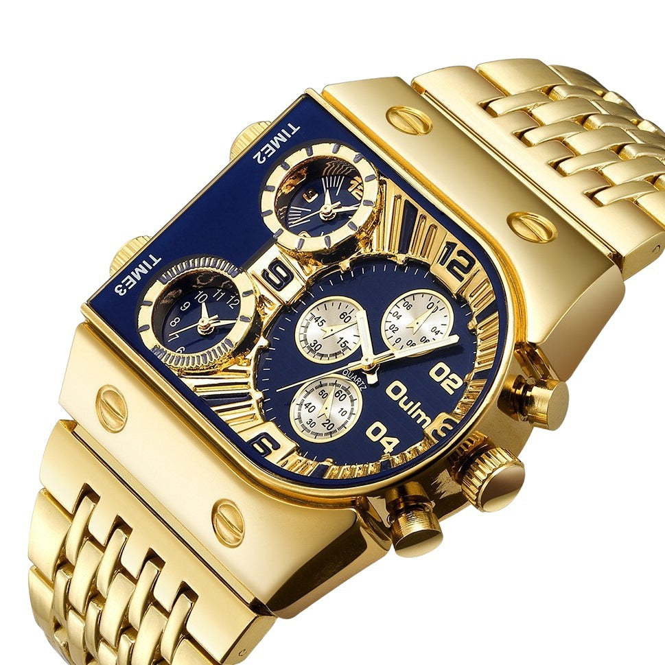Men's Multi-Timezone Large-Dial Luminous Steel Watch
